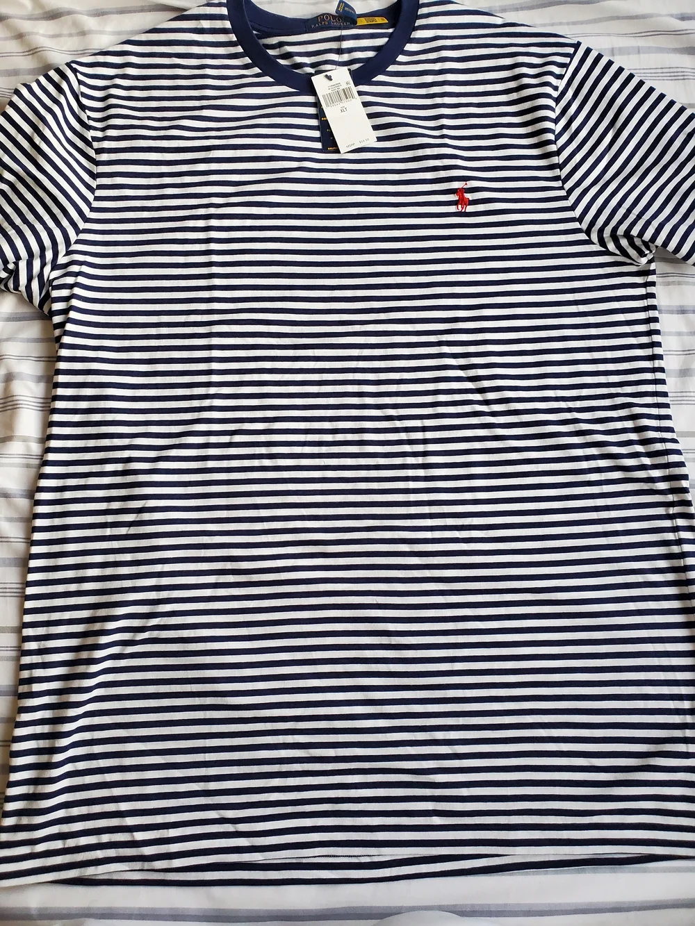 Polo Ralph Lauren Men's Big & Tall Short-Sleeve White-Navy Strip T-Shirt XLT